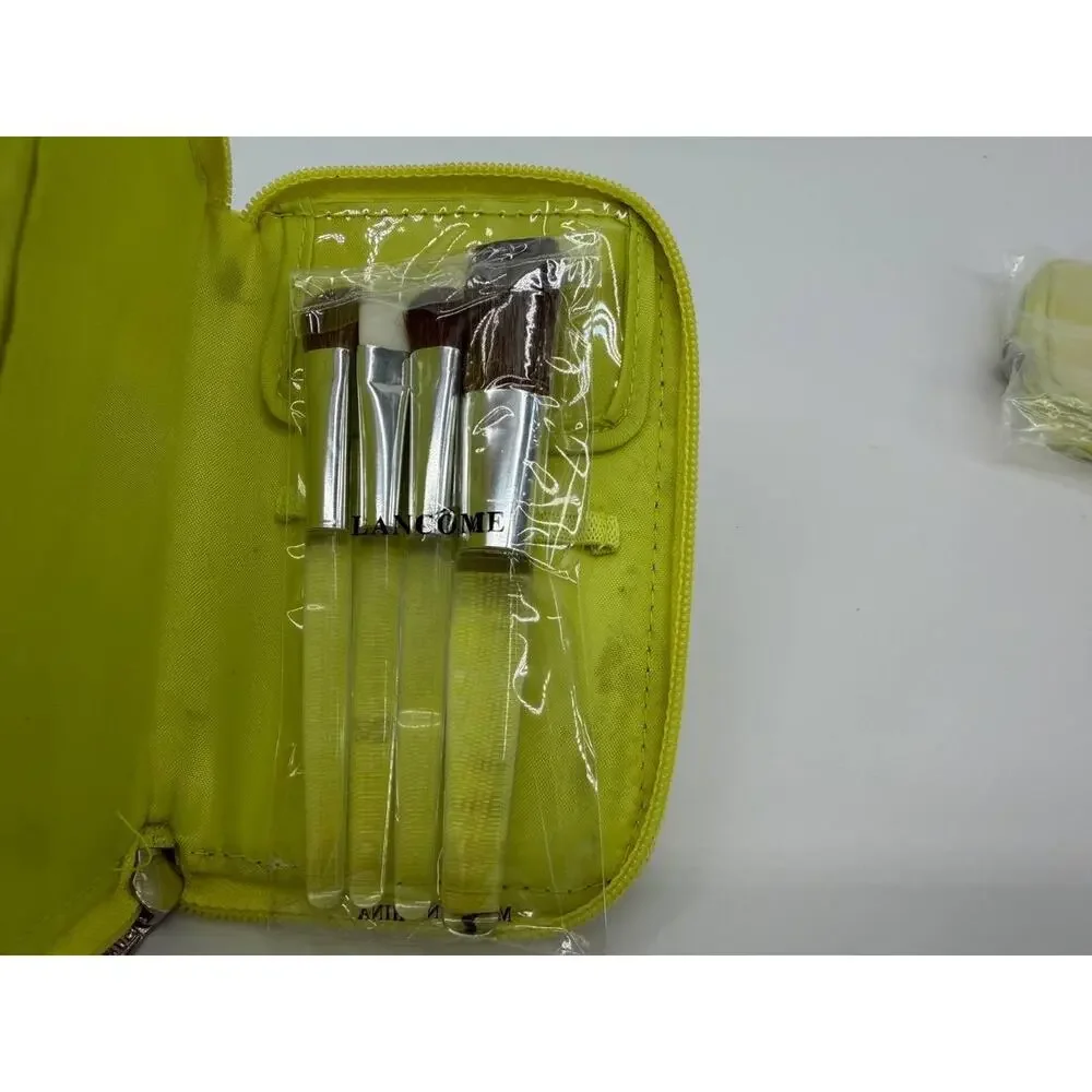 Lancome Makeup Brush Set in Yellow Case Set of 2 New Brush Kit